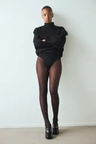 Dres Penti dama Shiny Dotted 30 DEN, negru, cu buline negre și argintii cu sclipici