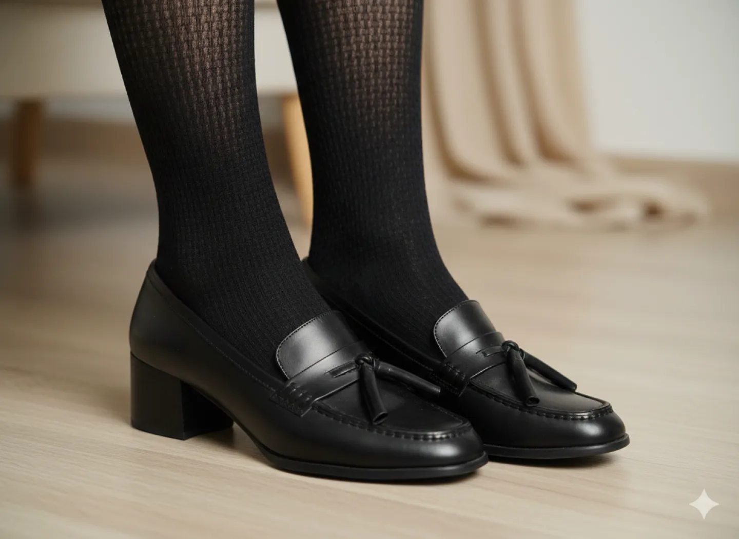 Șosete Penti damă Weave 60 DEN, negre, până la jumătatea tibiei, model raiat croșetat - 1