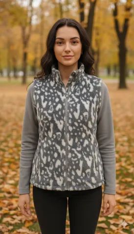 Vestă damă polar gri cu fermoar și buzunare