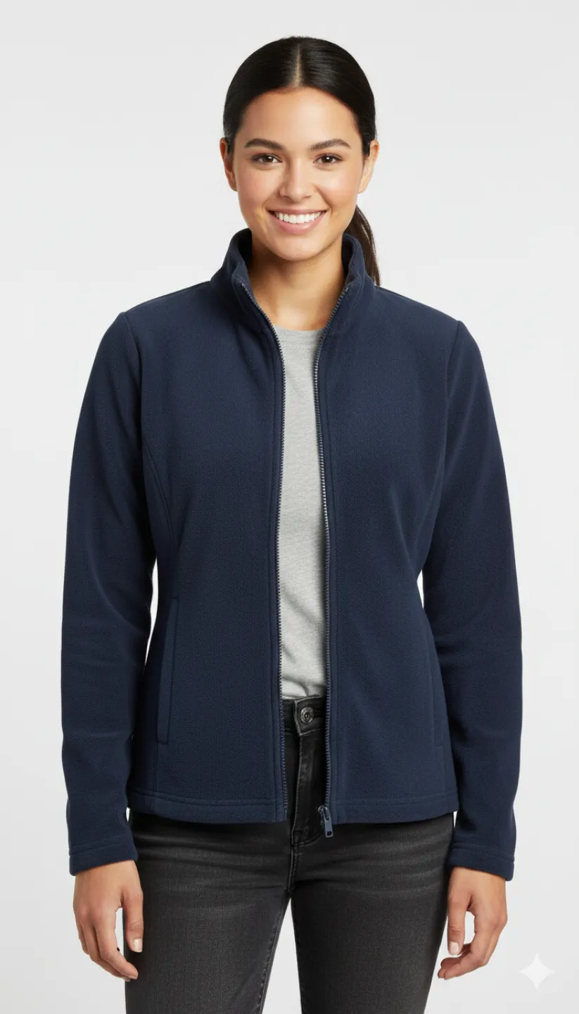 Bluză damă polar bleumarin cu mânecă lungă, fermoar și buzunare - 1