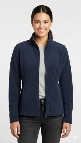 Bluză damă polar bleumarin cu mânecă lungă, fermoar și buzunare