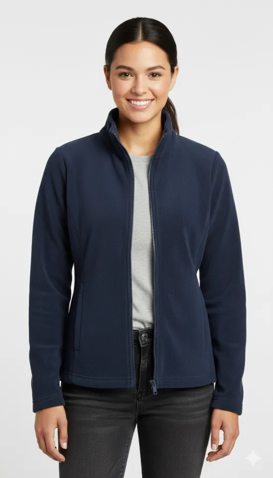 Bluză damă polar bleumarin cu mânecă lungă, fermoar și buzunare