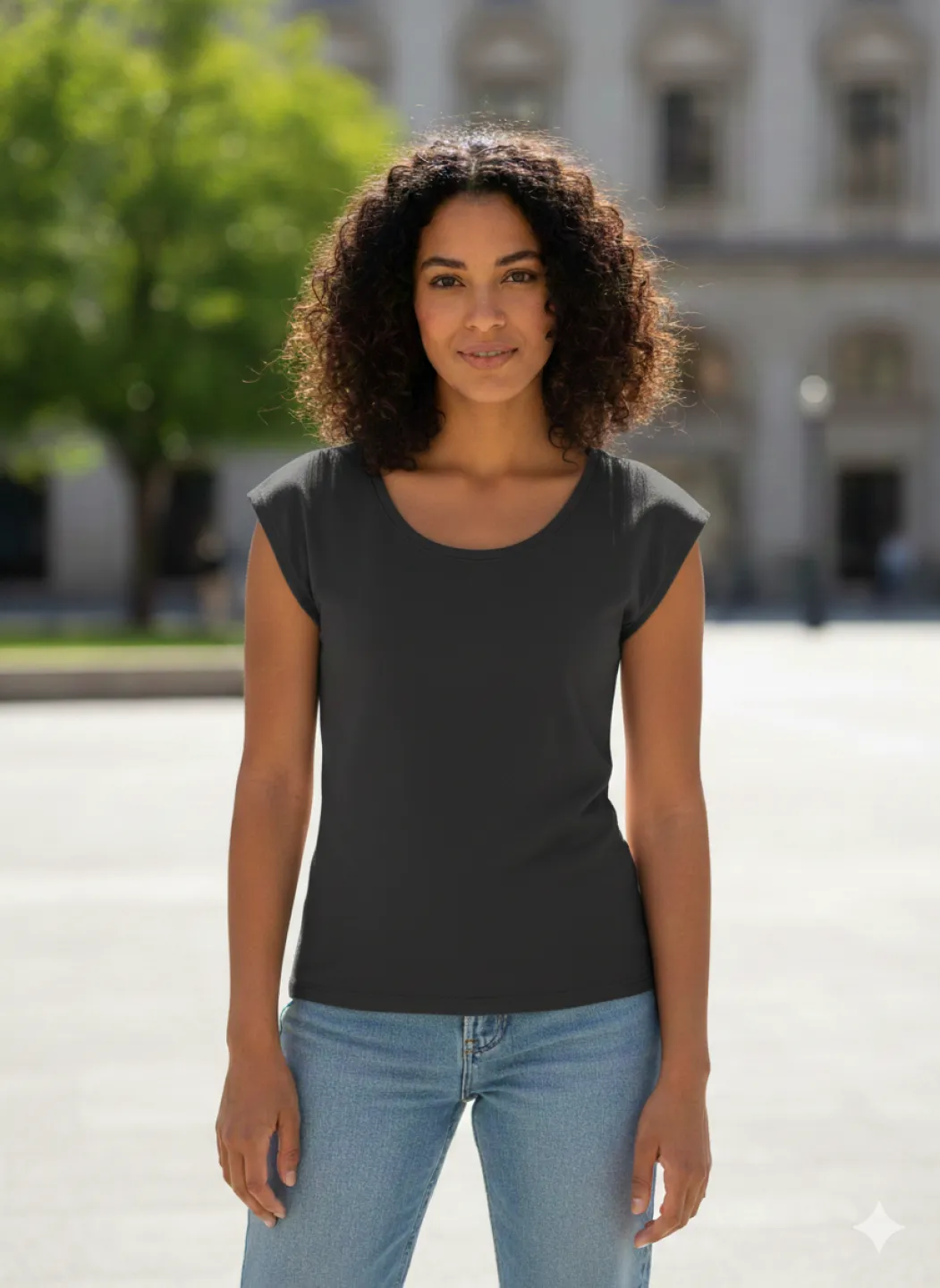 Tricou damă negru din bumbac elastic - 1