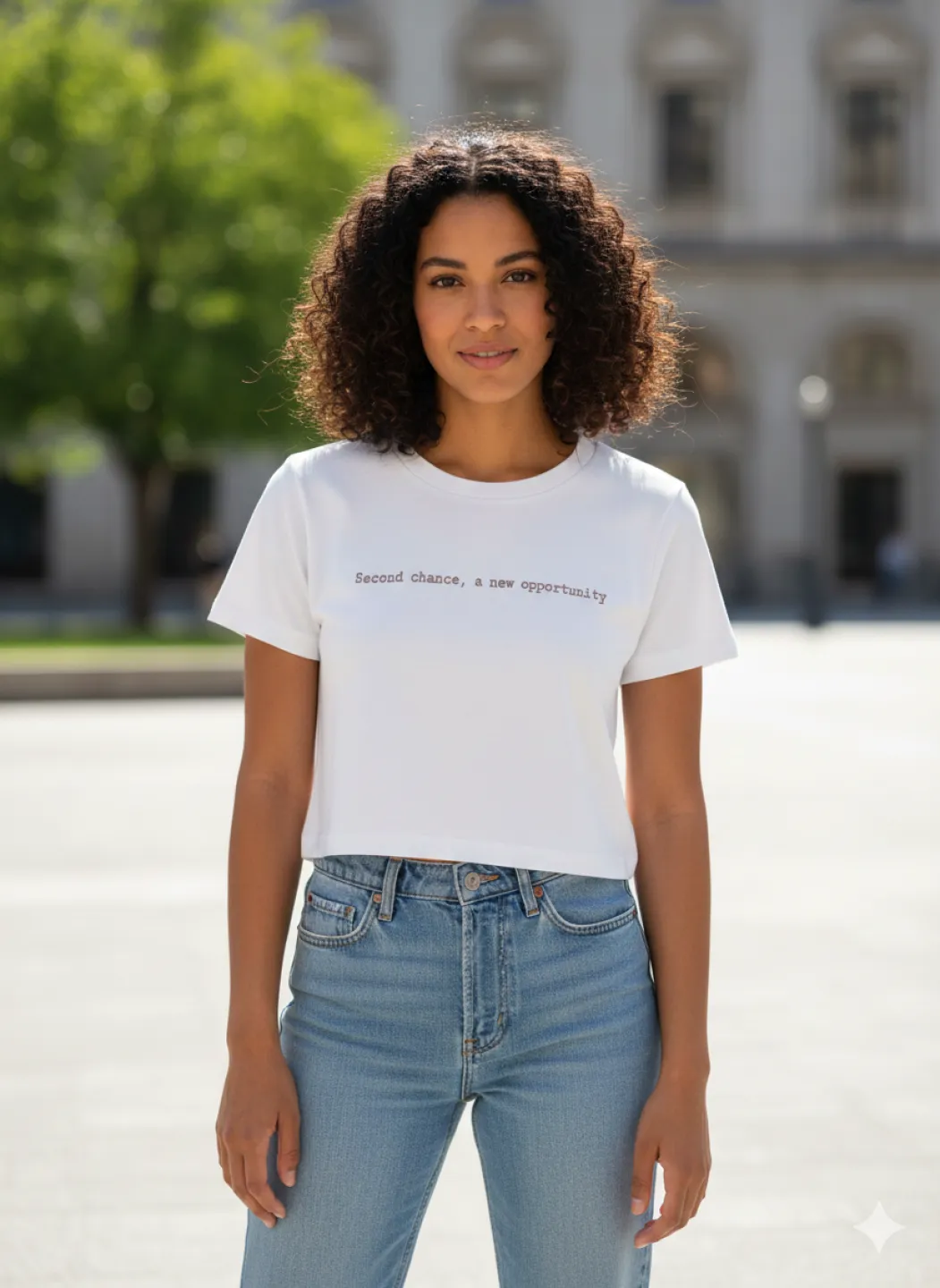 Tricou damă crop top alb cu imprimeu „SECOND CHANCE, A NEW OPPORTUNITY” - 1