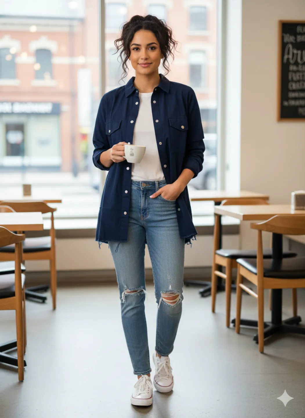 Cămașă denim damă bleumarin cu capse și buzunare la piept - 1