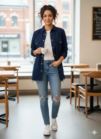 Cămașă denim damă bleumarin cu capse și buzunare la piept