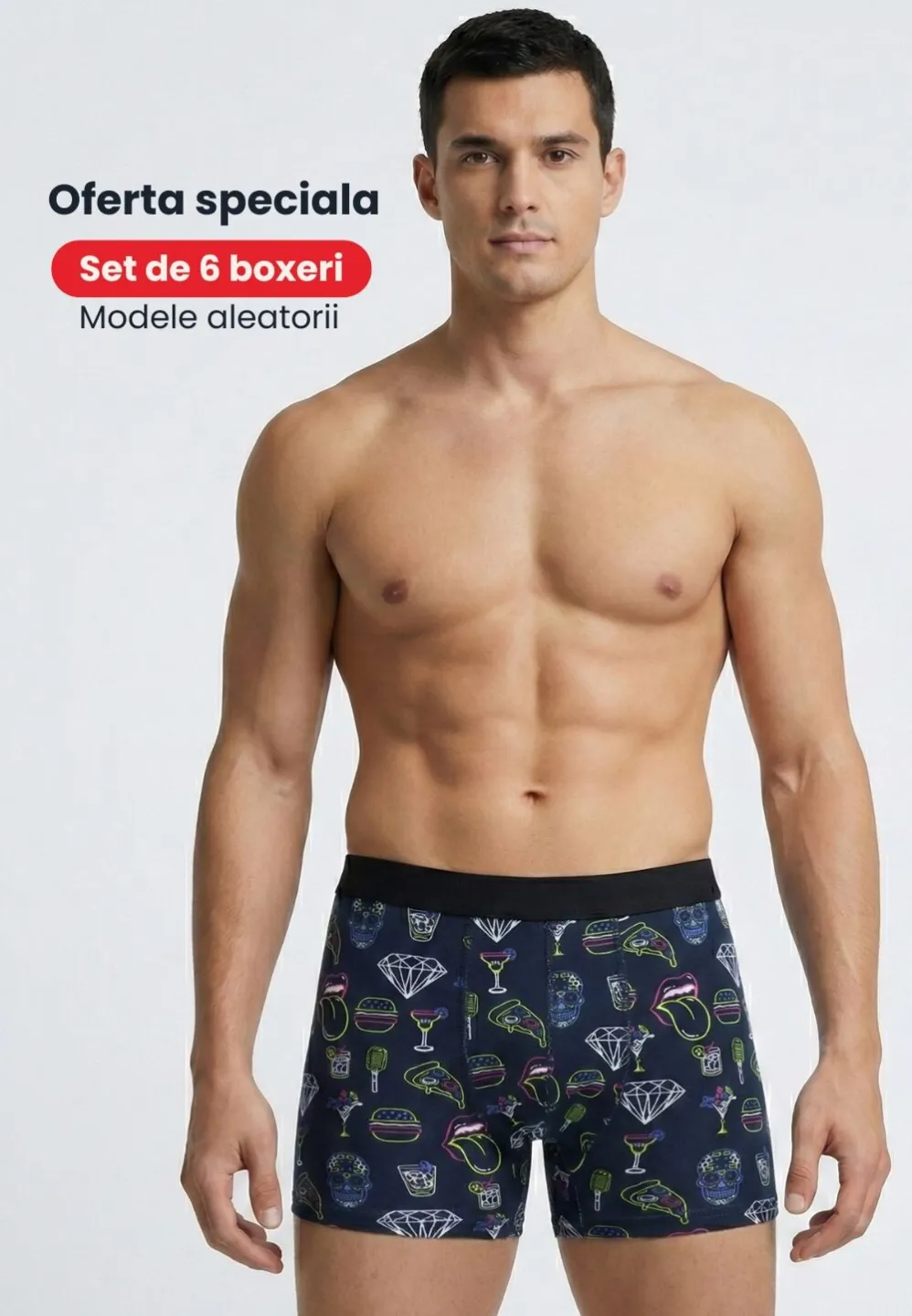 Set 6 boxeri bărbați premium – modele aleatorii, simpli și colorați, cu imprimeuri - 1