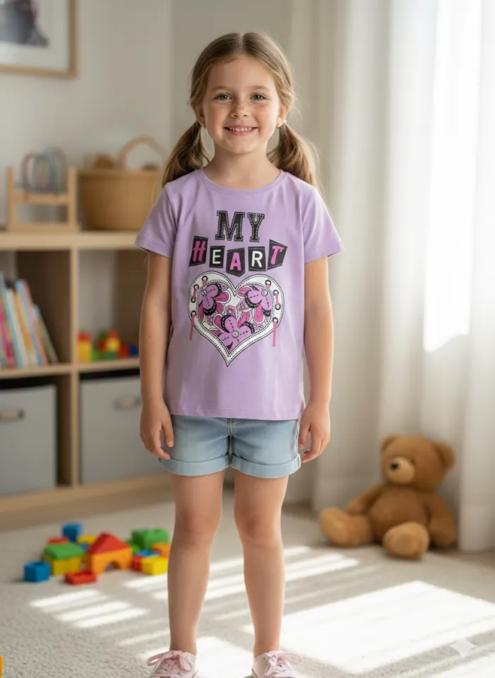 Tricou copii fetițe lila cu imprimeu „My Heart”