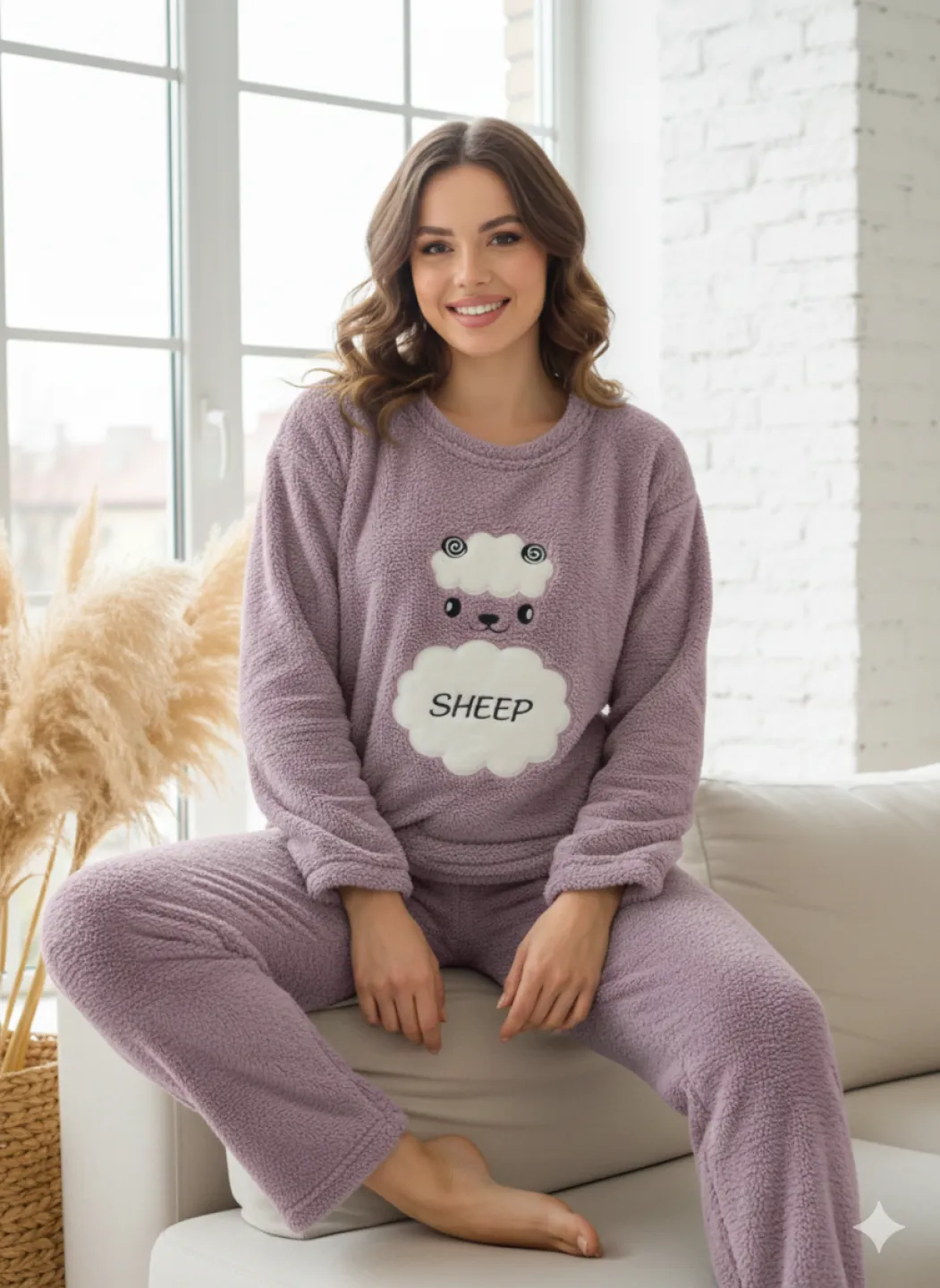 Pijamale damă cocolino mov cu imprimeu „Sheep” - 1