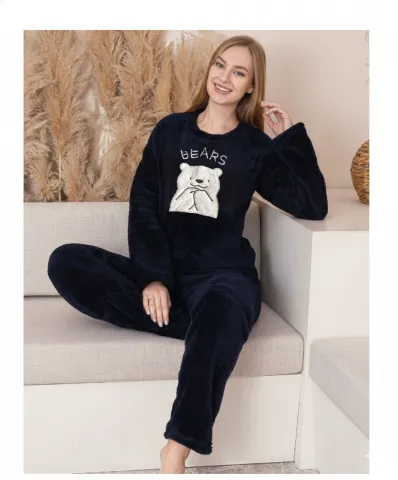 Pijamale damă cocolino bleumarin cu imprimeu „Bears”