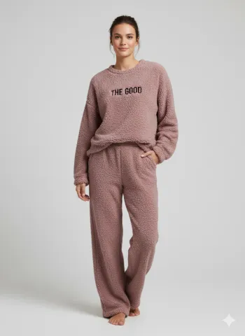 Pijamale damă cocolino mov cu imprimeu „The Good”