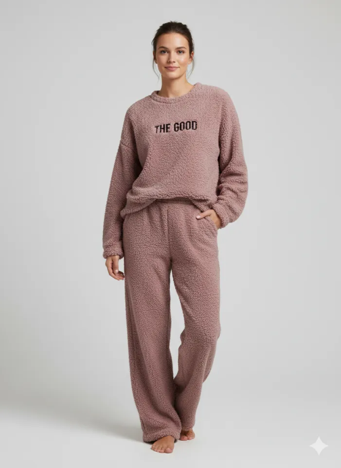 Pijamale damă cocolino mov cu imprimeu „The Good”