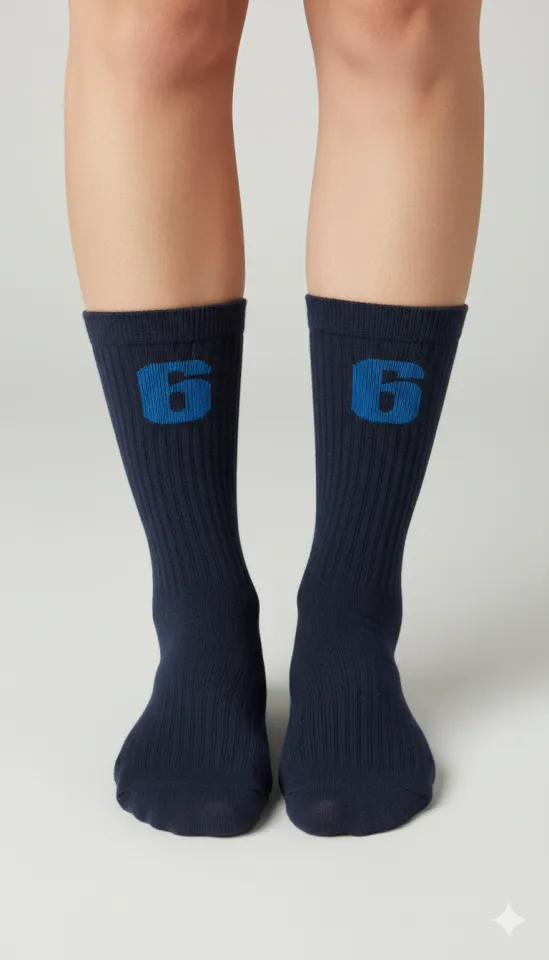 Set 2 perechi șosete damă bleumarin cu imprimeu „6”