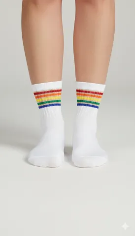 Șosete damă scurte albe cu imprimeu colorat