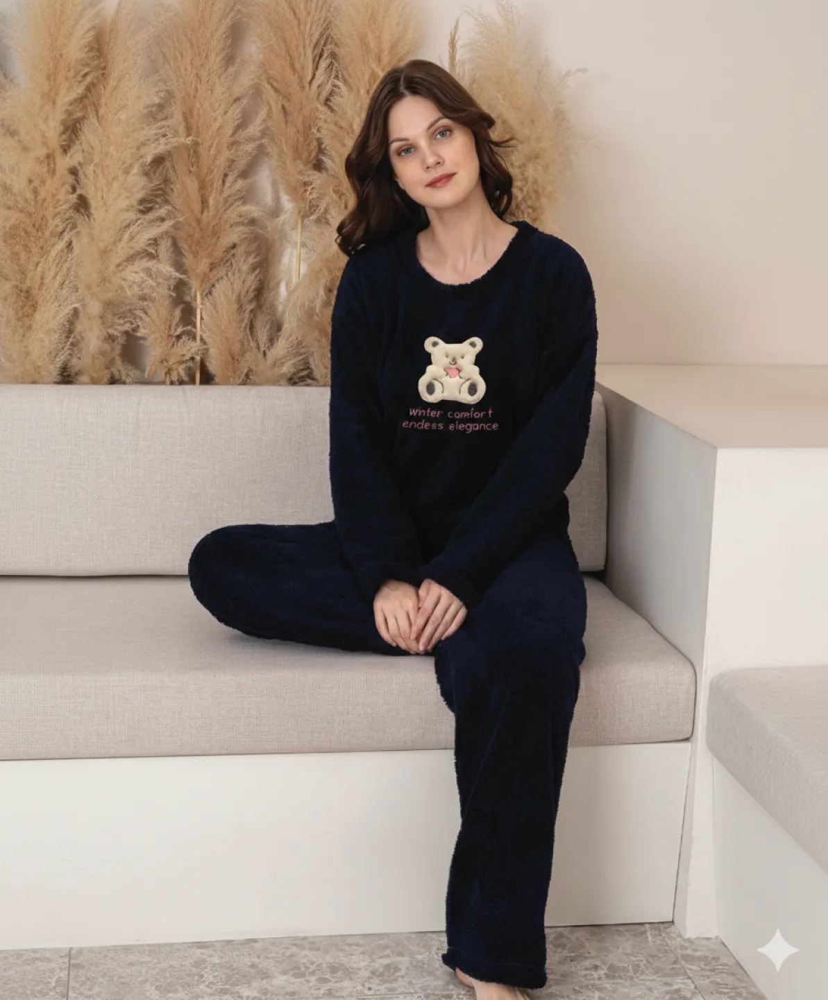 Pijama damă cocolino bleumarin cu ursuleț - 1