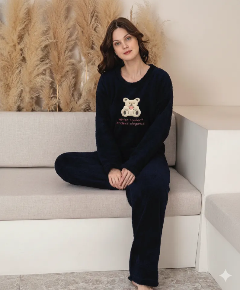 Pijama damă cocolino bleumarin cu ursuleț