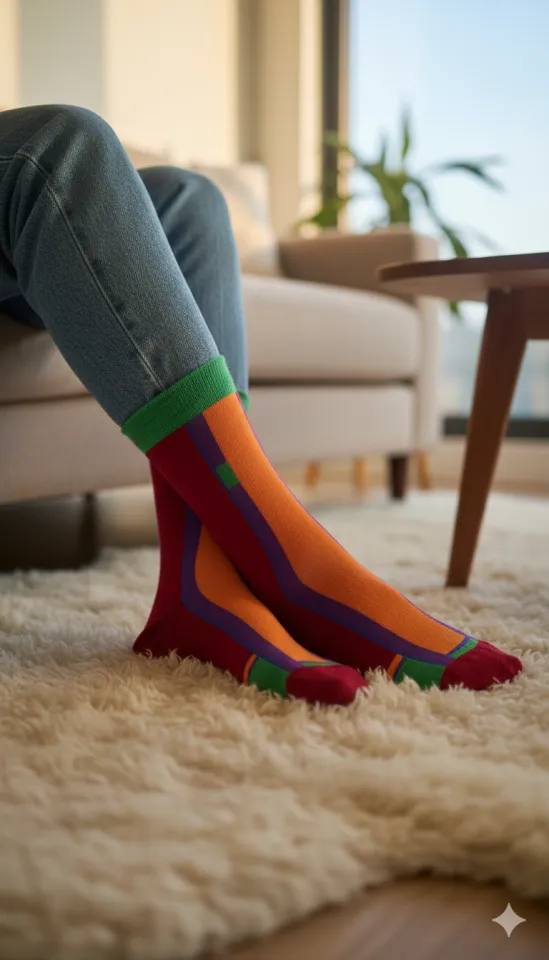 Șosete damă scurte, fără cusături, multicolore cu roșu și portocaliu