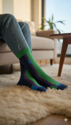 Șosete damă scurte, fără cusături, multicolore cu bleumarin și verde