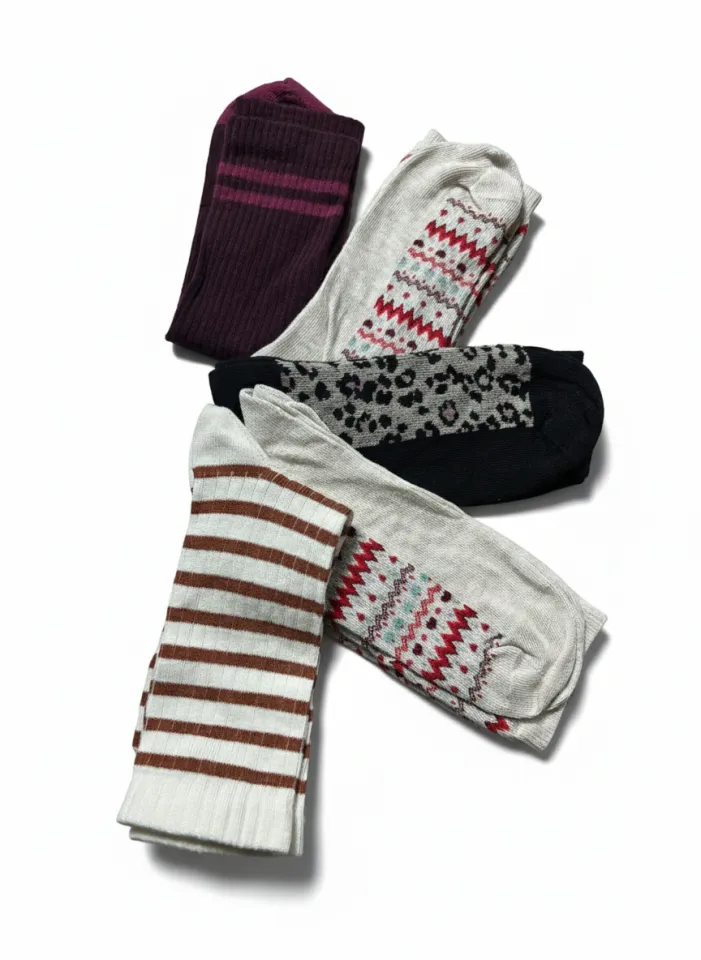 Set 5 șosete damă lungi, fără cusături, diverse modele și culori