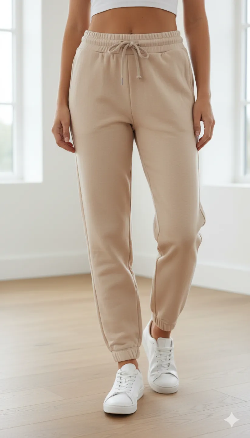 Pantaloni de trening damă din bumbac, culoare crem - 1