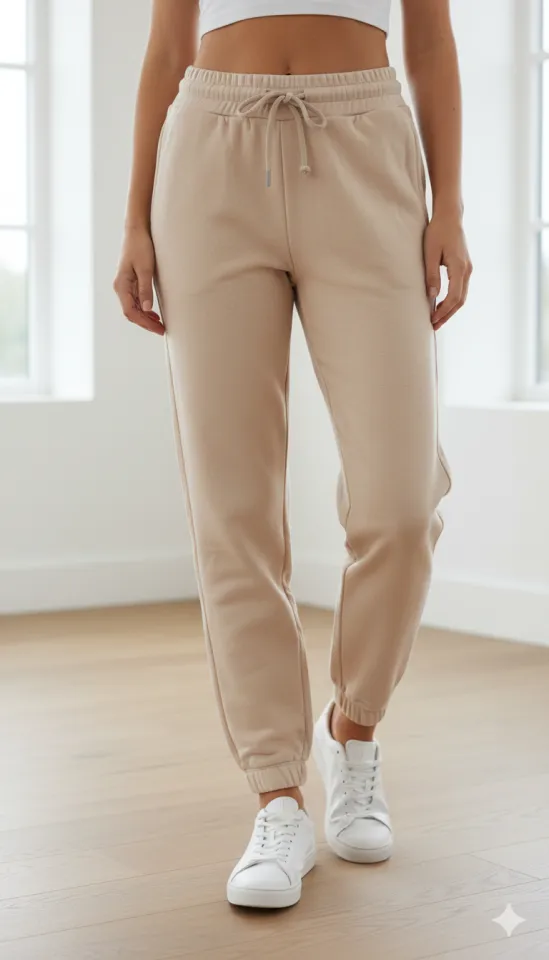 Pantaloni de trening damă din bumbac, culoare crem