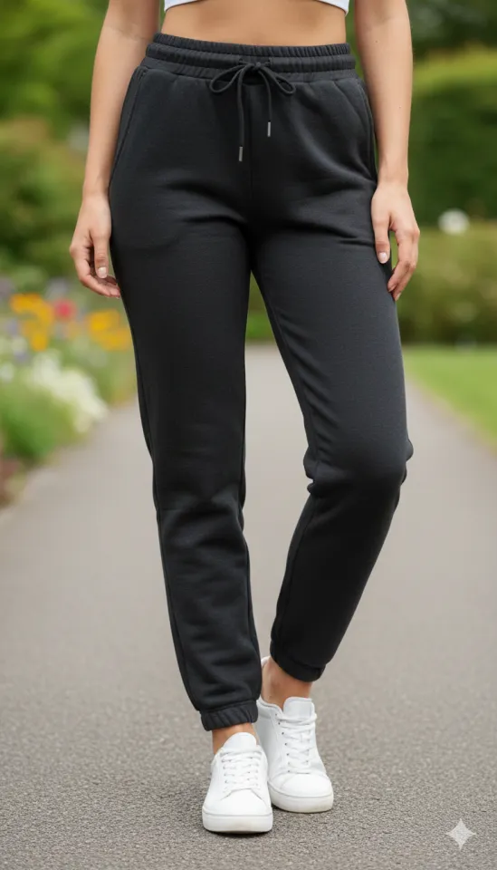 Pantaloni de trening damă din bumbac, culoare negru