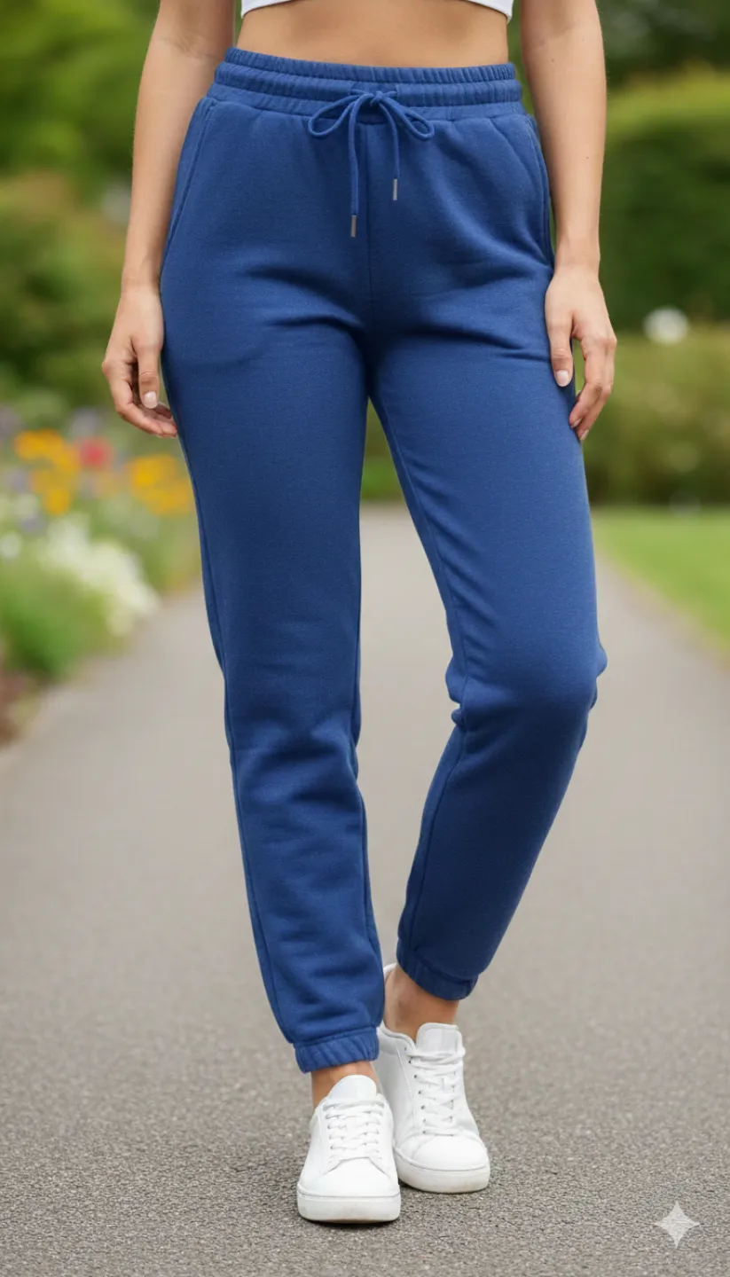 Pantaloni de trening damă din bumbac, culoare albastru - 1