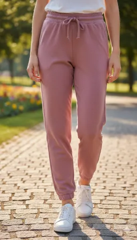 Pantaloni de trening damă din bumbac, culoare roz închis