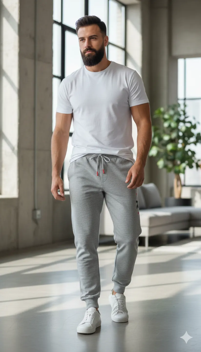 Pantaloni de trening bărbați gri deschis cu imprimeu „LIFE AIR” - 1