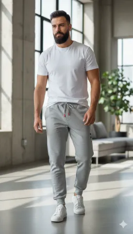 Pantaloni de trening bărbați gri deschis cu imprimeu „LIFE AIR”