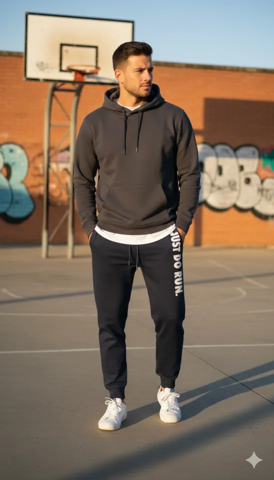 Pantaloni de trening bărbați bleumarin cu imprimeu „JUST DO RUN”