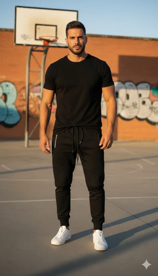 Pantaloni de trening bărbați negri cu imprimeu „Sportwear NASA”