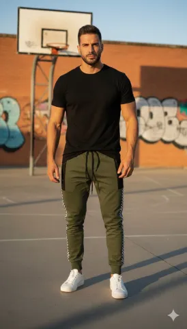 Pantaloni de trening bărbați verzi cu detalii negre și model șah