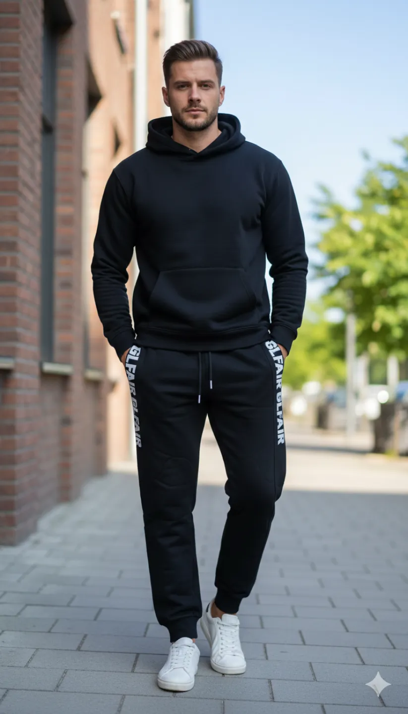 Pantaloni de trening bărbați negri cu imprimeu „GLFAIR” - 1