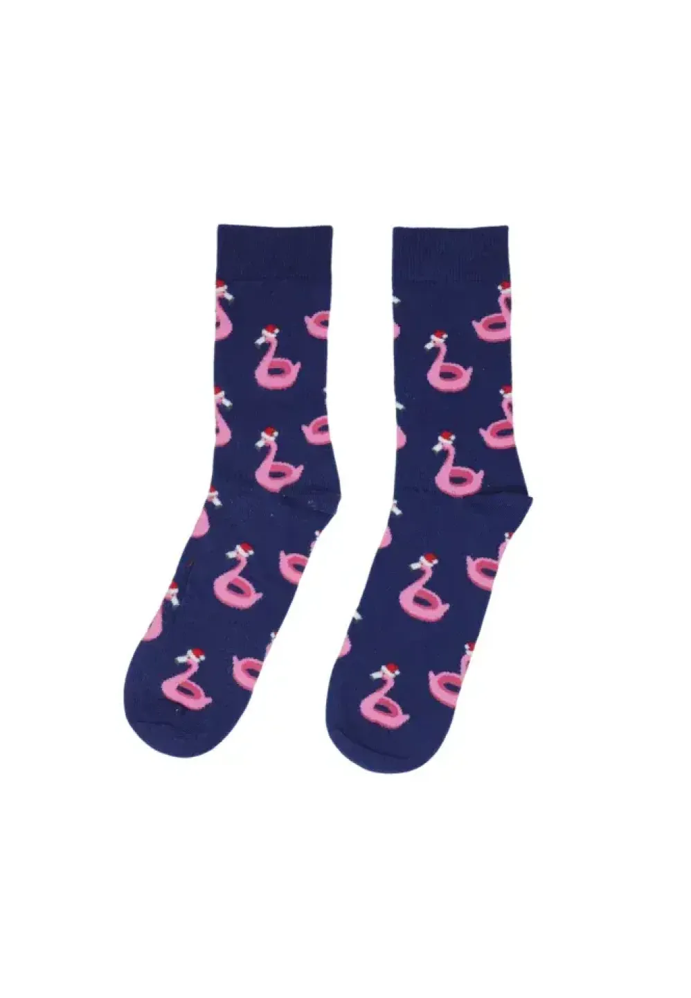 Șosete damă fără cusătură bleumarin cu imprimeu flamingo - 1