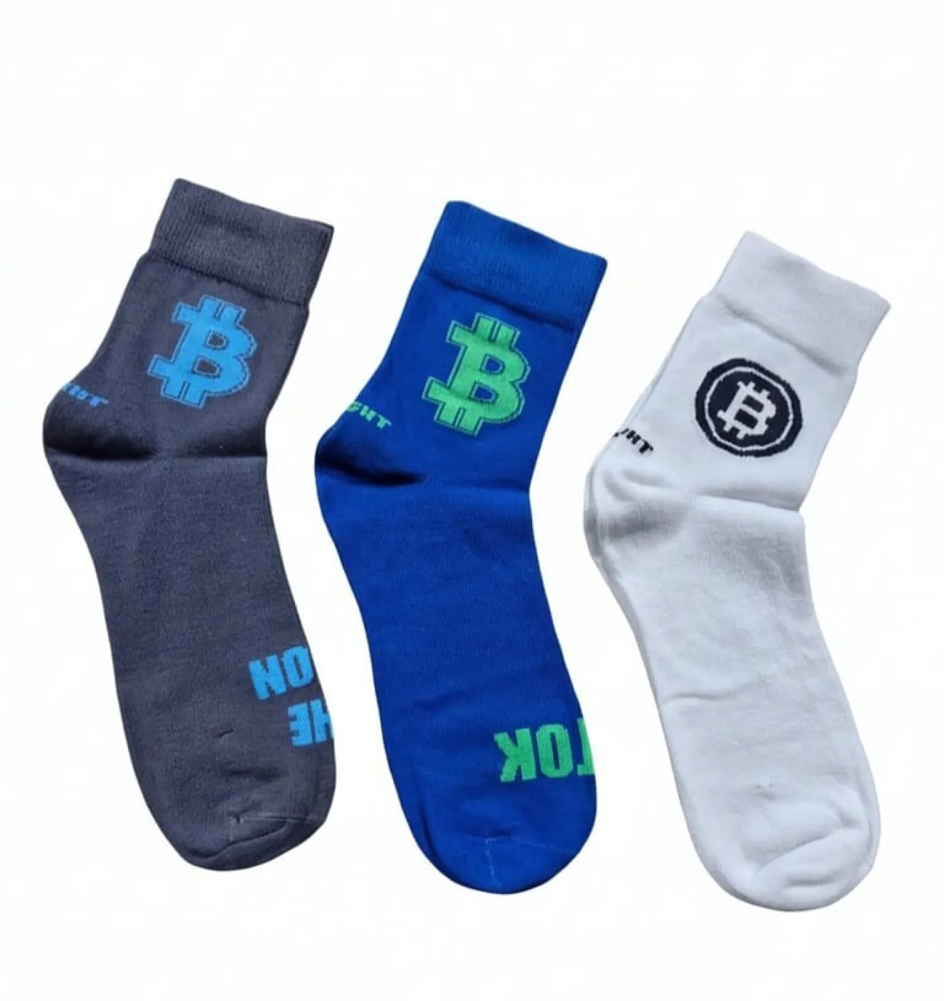 Set 3 șosete bărbați lungi, diverse culori cu imprimeu Bitcoin - 1