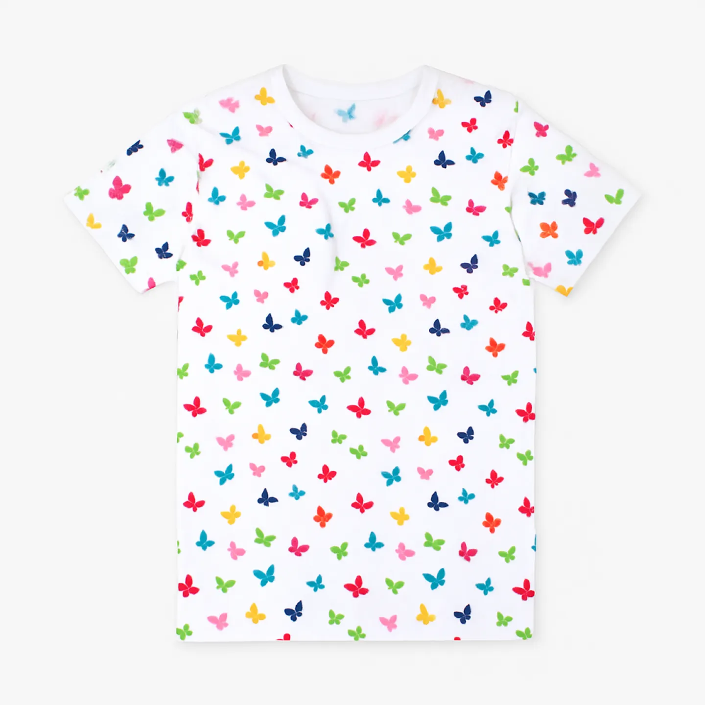 Tricou pentru fetițe, din bumbac, imprimeu fluturi, alb - 1