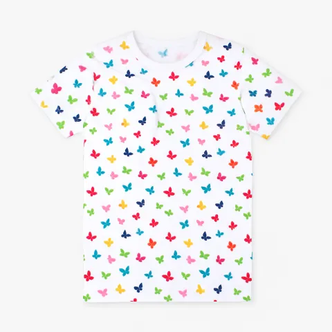 Tricou pentru fetițe, din bumbac, imprimeu fluturi, alb