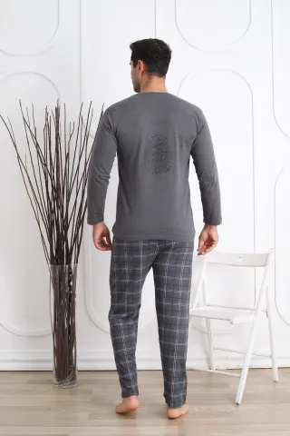 Pijama bărbați din bumbac, mânecă lungă și pantaloni lungi, imprimeu Unique hover