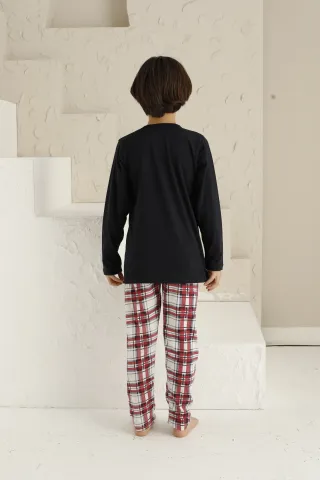 Pijama băieți din bumbac, cu maneca lungă și pantaloni lungi, model ,,Copil Conceput Pentru Distractie'' hover