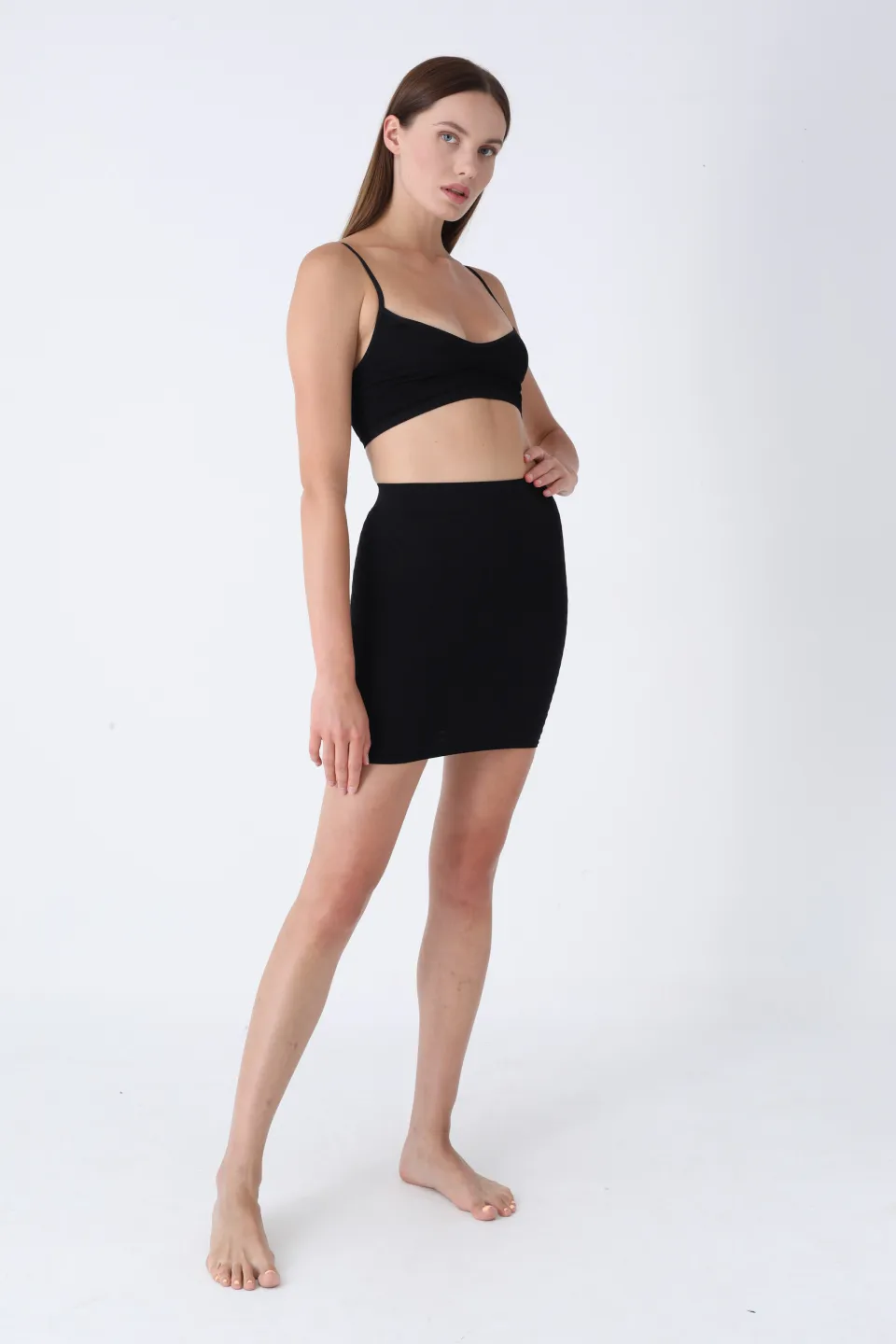 Fustă scurtă neagră cu dungi, fără cusături - 4