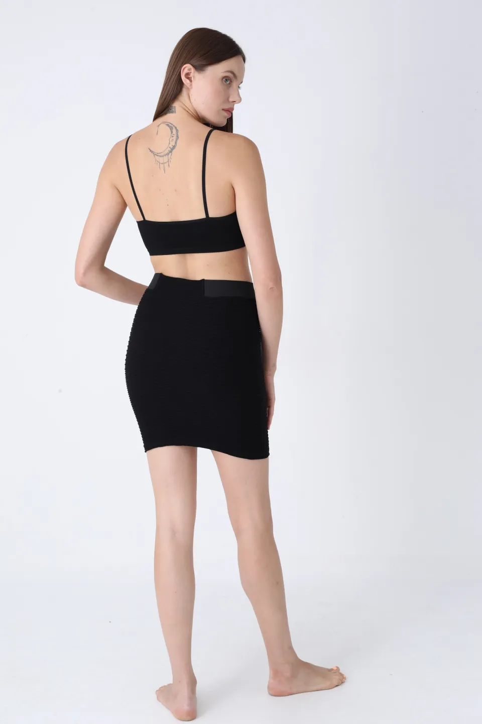 Fustă scurtă neagră cu dungi, fără cusături - 5