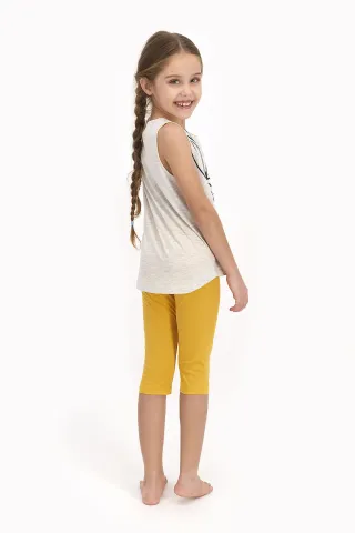 Pijama copii cu maiou si pantaloni trei sferturi, imprimeu Looney Tunes, galben hover