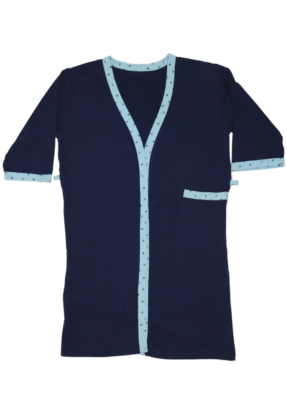 Halat de damă cu buzunare, bumbac 100%, culoare bleumarin, - 1