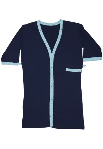 Halat de damă cu buzunare, bumbac 100%, culoare bleumarin,