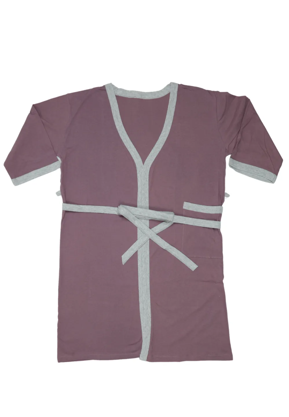 Halat de damă cu buzunare, bumbac 100%, culoare gri, - 1