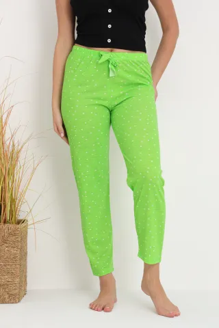 Pantaloni de pijama damă verde aprins cu puncte albe, croială lejeră, bumbac &amp; poliester hover