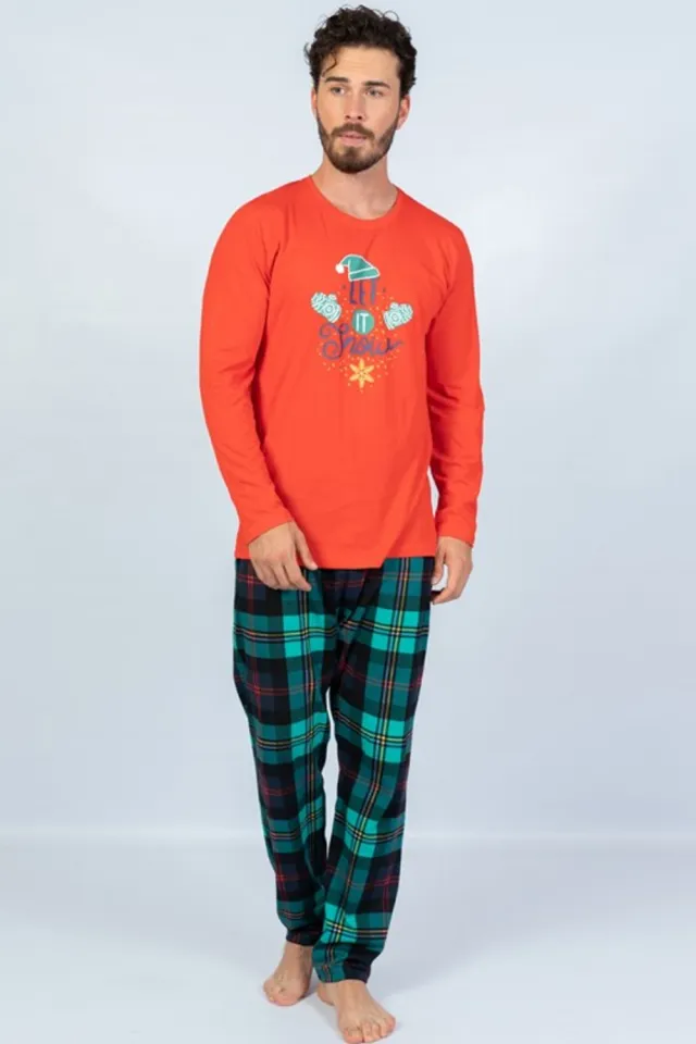 Pijama Bărbat Crăciun - Let it snow, 100% bumbac, Rosu