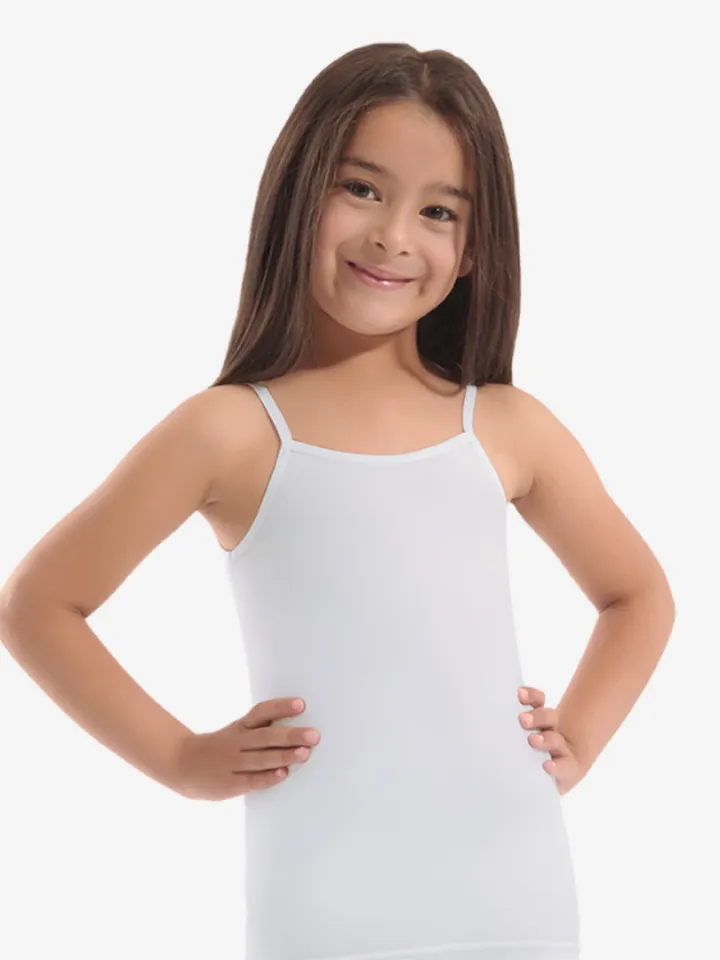 Maiou Alb Fete din Bumbac – Bretele Subțiri, Decolteu Rotund