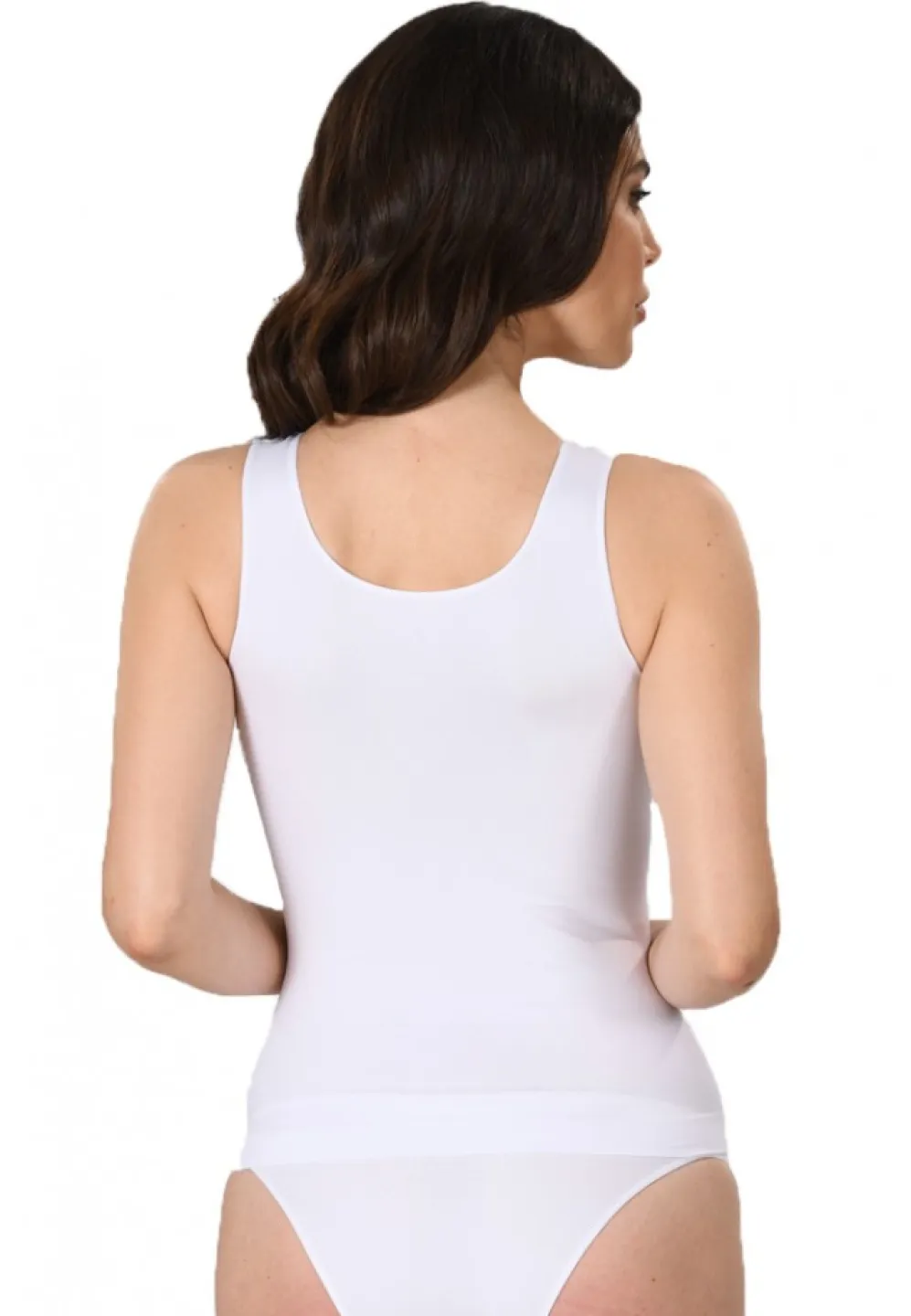 Maiou dama modelator in talie cu bretele groase, material moale, culoare alb - 3